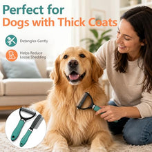 Load image into Gallery viewer, Dog Brush and Cat Deshedding Rake, Pet Grooming Tool for Shedding with Rounded Stainless Steel Teeth, Comfortable Grip for Long or Thick Coats (Green with Comb)
