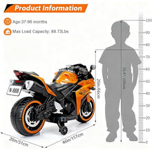 Load image into Gallery viewer, 12V Electric Ride On Motorcycle for Kids, Training Wheels, Full Hand Drive Motorbike Toy, Perfect for Boys and Girls (3-8 Yrs) (Orange)
