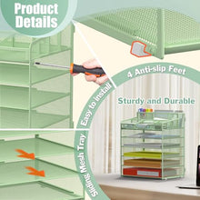 Load image into Gallery viewer, Docnest 6 Tier Mesh Desk Organizer for Paper Office Supplies – Multi-Functional Letter Tray with 5 Adjustable Compartments, 6 Pen Holders, Desktop Storage for Files, Mail, Stationery – Green
