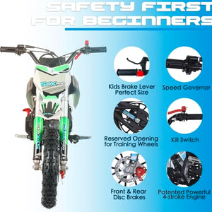 50cc Dirt Bike, Gas Powered 4-Stroke Mini Motocross Motorcycle, Dirt Bike for 8-14, Off-Road Pull Start Pit Bike (Green)