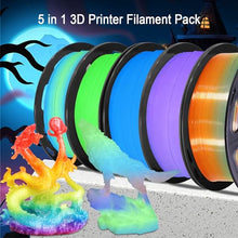 Load image into Gallery viewer, DO3D 1.75mm PLA 3D Printer Filament Bundle: Glow in Dark Green, Blue, Purple, Rainbow, One Spool Clear Multi Colored Rainbow, Each Spool 250g, Total 1.25Kg 3D Printing Filament, 250g x 5 Spools PLA
