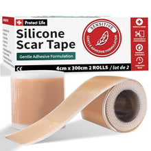 Load image into Gallery viewer, Medical-Grade Silicone Scar Tape Roll (1.6" x 118") Keloid Bump Removal Scar Sheets - Reusable Silicone Tape Scar Removal Strips, Scar Tape for Surgical Scars, C Section Scar Silicone Strips (2 Pack)
