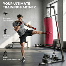 Load image into Gallery viewer, Soozier Punching Bag with Stand for Adults, 72.8"-90.9" Height Adjustable Freestanding Boxing Stand with Canvas Sandbag, Stable Triangular Base and 1" Weight Plate Storage for Home Gym MMA, Red
