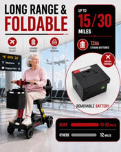 Load image into Gallery viewer, Ecomobi Light Weight Mobility Scooter for Seniors &amp; Adults, 12–30 Mile Range, Foldable Airline Approved Portable 4 Wheel Motorized Scooter with Removable Lithium Battery, 300 lb Capacity, MS02F Red

