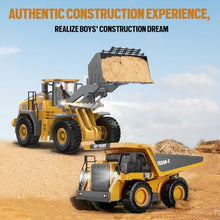 Load image into Gallery viewer, KIDMARKT Metal RC Wheel Loader Toy | 9-Channel Remote Control Construction Truck with Realistic Lights &amp; Sounds.
