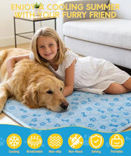 Load image into Gallery viewer, YAOGEG Upgraded Dog Cooling Mat for Dogs&amp; Cats,Ice Silk Self Cooling Mat for Dogs(Q-Max>0.5),Washable Breathable Non-Slip Summer Dog Bed Mats for Crate Car Sofa Indoor Outdoor,Light Blue 35.4×27.5in
