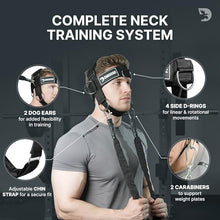Load image into Gallery viewer, DMoose Fitness Neck Harness Plus for Weight Lifting - Soft Padded Head &amp; Chin Strap with 30" Heavy Duty Steel Chain, 2 Bands &amp; Door Anchor - Neck Exerciser &amp; Strengthener (Neck Harness Plus)
