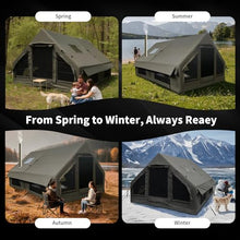 Load image into Gallery viewer, Qeroo® Luxury Inflatable Camping Tent,Wind &amp; Rain Resistant,Breathable &amp; Durable Wear-Resistant Fabric,Built-in Stove Jack,Fast Setup with Pump,All-Season Ready,Dual Doors,Mosquito-Proof Mesh Windows
