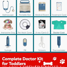 Load image into Gallery viewer, TOP BRIGHT Doctor Kit for Toddlers 3-5, Pretend Play Doctor Set with Costume &amp; Wooden Medical Kit, Dress Up Toys for Kids, Role Play Dog Vet Playset, Christmas Birthday Gifts for Girls Boys 3 4 5
