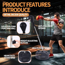Load image into Gallery viewer, Stiatu Punching Bag with Stand, Heavy Boxing Bag Height Adjustable Reflex Bar and Speed Punching Bag for Adults &amp; Youth, Home Gym Training Equipment for MMA Fitness Stress Relief (Black)

