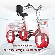 Load image into Gallery viewer, Three Wheel Bike, Adult Tricycle Small Adult Bicycle 4Wheel+Seat Backrest Basket Traditional Design for Seniors Cycling Pedalling
