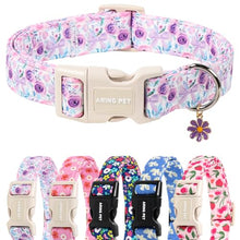 Load image into Gallery viewer, ARING PET Girl Dog Collar, Cute Spring Summer Purple Rose Floral Bow Pet Collars for Puppy Small Medium Large Female Dogs-M, for Daily Outdoor Walking Training
