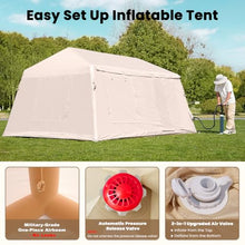 Load image into Gallery viewer, 8-10 Person Large Inflatable Camping Tents with Canopy, Blow Up Tent House 2 Rooms, 4 Season Hot Tent with Stove Jack &amp; AC Ports, Glamping Camping Tents for Outdoors, Easy Setup with Air Pump

