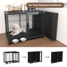Load image into Gallery viewer, Heavy Duty Dog Crate for Small Dogs, 3 in 1 32.7" Foldable Collapsible Dog Kennel &amp; Playpen with Lockable Wheels &amp; Feeding Bowls, Escape Proof Metal Dog Cage for Indoor Outdoor Use, Black
