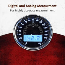 Load image into Gallery viewer, EILISON Highly Advance 2-in-1 Digital &amp; Analog Weighing Scale for Body Weight-400lbs, 4 High Precison GX Sensor Accurate, Thick Tempered Glass, Extra Large Display (Red)
