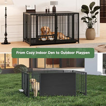 Load image into Gallery viewer, 43.3" Heavy Duty Large Dog Crate with Wheels &amp; Feeding Bowls, 3 in 1 Foldable Extra Large Dog Kennel &amp; Playpen, Indestructible Escape-Proof Metal Dog Cage for Large Dogs, Indoor Outdoor, Black
