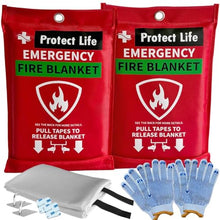 Load image into Gallery viewer, Protect Life Saving Emergency Fire Blankets 2 Pack - 40"x40", Fiberglass Fire Blanket for Home &amp; Kitchen - Fire Suppression or Retardant Tarp - Fire Safety Kit for Car or Camping
