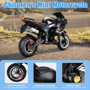 49cc 4-Stroke Pocket Rocket Motorcycle, Gas Motocross Kids Dirt Bike 8 Inch Wheels Mini Motorcycle, Gas Pocket Motorbike, Black