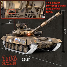 Load image into Gallery viewer, Supdex 1/16 RC Tank, Heng Long Russian T90 Army Toy with Smoke, Sound and Lights, 2.4G Remote Control Tank That Shoots
