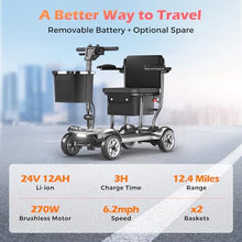 Load image into Gallery viewer, Lightweight Mobility Scooter for Adults &amp; Seniors - Cruise &amp; Airport Approved, 43lb Foldable Portable Motorized Scooters with Removable Lithium Battery for 12.4 Miles Travel, 300lb Capacity, Silver
