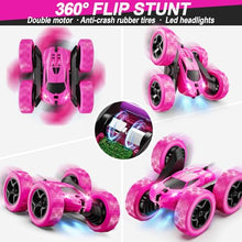 Load image into Gallery viewer, QUNREDA RC Cars, Rose Remote Control Car for Girls, 2.4 GHZ Double Sided RC Stunt Car
