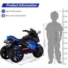 Load image into Gallery viewer, 3-Wheel Ride-On Toy Motorbike with Lighting Wheels, Music Player (Connect with Phone) and Hand Drive (Blue)
