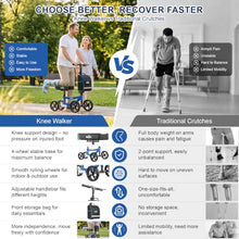 Load image into Gallery viewer, Aojin Knee Scooter for Adults for FootInjuries, 300lbs Capacity, All Terrain Foldable Knee Scooter Walker with Bag, 13" Wide Pu Seat, Compact Crutches Alternative (Blue)

