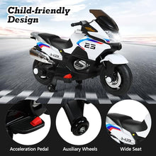 Load image into Gallery viewer, Kids Motorcycle, 12V Battery Powered Electric Motorbike w/Training Wheels, LED Lights, Foot Pedal &amp; Spring Suspension (White)
