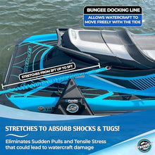 Load image into Gallery viewer, DockingPal™ - Premium Flat Bungee Dock Lines for Boats (Lagoon Blue | Elastic Boat Dock Rope with Stainless Steel Carabiners | Stretches from 3' to 5' | Absorbs Shocks Damage to Jet Ski, PWC
