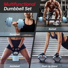 Load image into Gallery viewer, PASYOU Adjustable Dumbbell Set, 45lbs Free Weight Set with Connector, 5 in 1 Weight Set Used as Kettlebells, Barbell, Push up Stand, Fitness Exercises for Home Gym Suitable Men/Women
