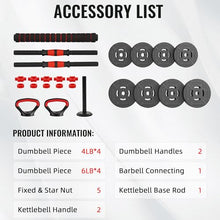 Load image into Gallery viewer, Fitvids 40lbs 4in1 Adjustable Dumbbell Set, Multi-Functional Changeable Dumbbell and Barbell Kettlebell Set
