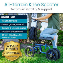 Load image into Gallery viewer, Vive Mobility All Terrain Knee Scooter Walker for Foot Injuries - Adult Broken Leg Crutch Cart Roller for Surgery, Broken Foot, Ankle Injury - Kneeling Rolling Steerable Seated Wheel Scooter Aid
