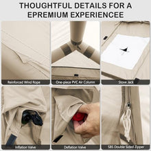 Load image into Gallery viewer, Blow Up Tent with Skylight and Stove Jack,4-6 Person Inflatable Camping Hot Tent with Pump,Easy Setup Family Camping Tent 4 Season Waterproof Outdoor Tents,Beige
