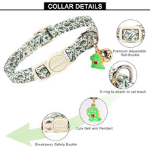 Load image into Gallery viewer, ARING PET 2 Pack Cat Collars with Bell, Cute Soft Cotton Kitten Kitty Breakaway Summer Cat Collars for Boy Girl Cats-Dinosaur &amp; Green Soccer
