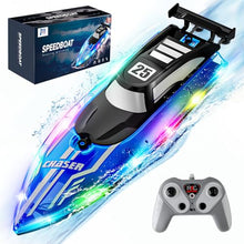 Load image into Gallery viewer, JOI MEW RC Boat for Kids with LED Lights, 2.4Ghz Remote Control Racing Boats for Ages 8-12,Toy Water Boat for Pools &amp; Lakes
