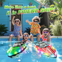 Load image into Gallery viewer, JOI MEW RC Boat with LED Lights for Kids, 2.4Ghz Remote Control Racing Boats for 8-12,Toy Water Boat for Pools &amp; Lakes
