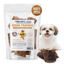 Load image into Gallery viewer, Dog Chits Bison Trachea Dog Treats - 100% Single Ingredient, High Protein, Lower Fat - Glucosamine for Joint Support - Dental-Clean Crunch - Gentler on Digestion Than Beef - 2-3 inch, 8 oz
