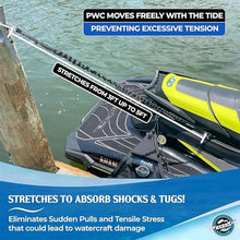 Load image into Gallery viewer, WAVESRX DockingPal™ - Premium Flat Bungee Dock Lines for Boats I Elastic Boat Dock Rope with Stainless Steel Carabiners | Stretches from 3' to 5' | Absorbs Shocks Prevent Damage to Jet Ski &amp; PWC
