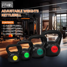 Load image into Gallery viewer, Fitvids Kettlebell Sets 4 Piece Strength Training KettleBells Weight Set 5lb, 10lb, 15lb, 20lb Kettle Bell
