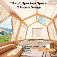 Load image into Gallery viewer, 8-10 Person Large Inflatable Camping Tents with Canopy, Blow Up Tent House 2 Rooms, 4 Season Hot Tent with Stove Jack &amp; AC Ports, Glamping Camping Tents for Outdoors, Easy Setup with Air Pump
