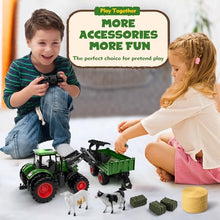 Load image into Gallery viewer, Uarzt Remote Control Tractor Toy with Trailer | Metal Front &amp; Front Loader Farm Vehicle Set with Lights &amp; 8-Wheel Design
