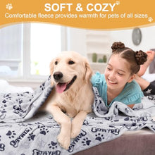 Load image into Gallery viewer, Gowyeg Dog Blankets for Large Dogs Upgraded, Dog Cat Flannel Blankets Washable, Cute Bone Paw Print Blanket for Bed Cover, Couch, Crate, 80x60 inch

