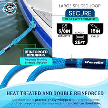 Load image into Gallery viewer, Premium Nylon Boat Dock Lines &amp; Ropes for Docking 5/8'' x 25' | Double Braided Marine Rope &amp; Mooring Line| Boat Ropes for Docking with Loop | UV &amp; Saltwater Resistant Dock Ropes for Boats &amp; Pontoons
