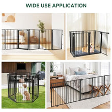 Load image into Gallery viewer, Snagle Paw Full Metal Freestanding Dog Gate with Door, 120” W x 24” H Pet Gate with Support Feet for Doorways, Stairs and Hallways, Portable Dog Fence for Indoor Use(24" 6 Panel, Black)
