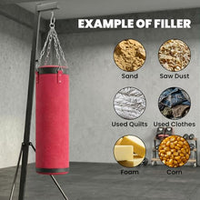 Load image into Gallery viewer, Soozier Punching Bag with Stand for Adults, 72.8"-90.9" Height Adjustable Freestanding Boxing Stand with Canvas Sandbag, Stable Triangular Base and 1" Weight Plate Storage for Home Gym MMA, Red
