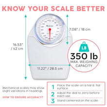 Load image into Gallery viewer, Adamson A24 Scales for Body Weight - Up to 350 LB - New - Anti-Skid Rubber Surface Extra Large Numbers - High Precision Bathroom Scale Analog - Durable with 20-Year Assurance - White
