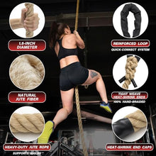 Load image into Gallery viewer, Climbing Rope Gym Workout - 25FT Heavy Duty Jute Thick Ropes for Adults Strength Training Outdoor Tree Swing Indoor Home Fitness Exercise - 1.5 Inch
