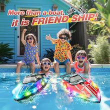 Load image into Gallery viewer, JOI MEW RC Boat for Kids with LED Lights, 2.4Ghz Remote Control Racing Boats for 8-12,Toy Water Boat for Pools &amp; Lakes
