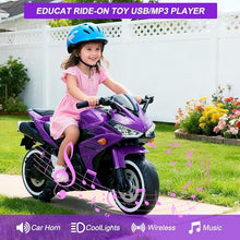Load image into Gallery viewer, 12V Electric Ride On Motorcycle for Kids, Training Wheels, Full Hand Drive Motorbike Toy, Perfect for Boys and Girls (3-8 Yrs) (Purple)
