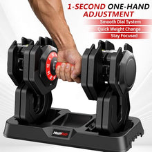 Load image into Gallery viewer, Mouldbody Adjustable Dumbbell Set Pair 50 lb, Adjustable Dumbbells 10-in-1 Free Weight Set, 1-Second Dial Weight Adjustment,Space-Saving Design with Storage Base, Home Gym Strength Training Equipment
